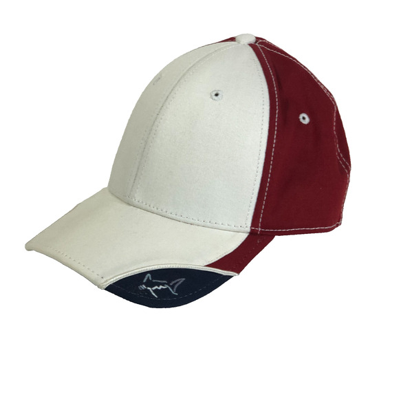 Greg Norman Golf Hat Baseball Cap Elastic Band Red White Two-Tone Shark Logo - Picture 1 of 12